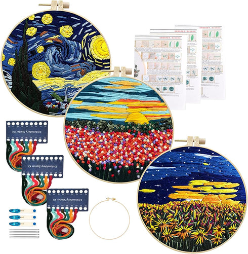 Maydear 3 Pack Embroidery Starter Kit with Pattern, Stamped Cross Stitch Kits for Beginners Adults with Embroidery Hoop and Instructions, Hand Emb...