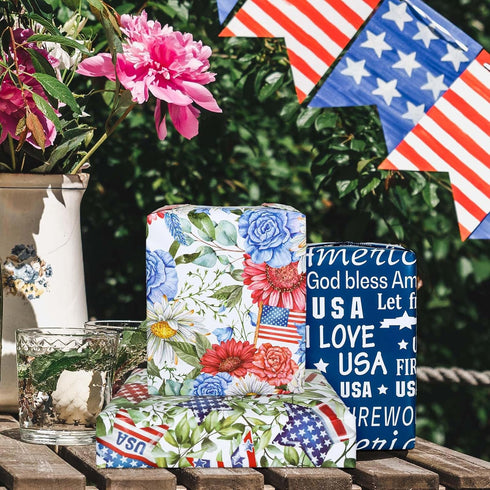 Whaline 10 Sheets Patriotic Floral Wrapping Paper 4th of July Flower Bouquet Star American Flag Gift Wrap Paper Bulk Folded Flat DIY Craft Art Pap...