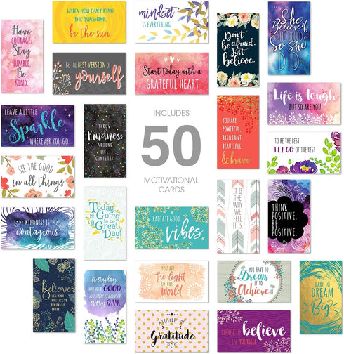 Canopy Street Inspirational Quote Cards / 50 Positivity Cards / 25 Uplifting Designs / 2" x 3.5" Flat Mini Motivational Business Card Sized Notes/...