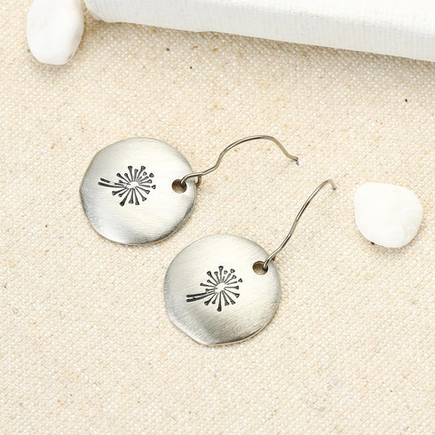 TGNEL Vintage Dandelion Titanium Earrings Dangling, Antique Flower Circle Disc Drop Dangle Earring for Women Sensitive Ears...