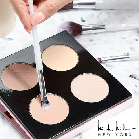 Nicole Miller New York 14pc Complete Makeup Brushes Collection with Zipper Bag, Snow Pearl White, Ideal Present or Any Occasions, Great for Beginn...