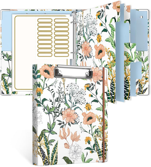 Mini 3 Ring Binder with clipboard, 1 inch Round Binder Organizer, 8.5" x 5.5" Cute Binders with 5 Dividers Tabs & Clear Sleeves, School Supplies, ...