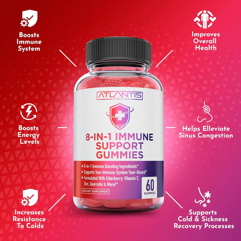 8-In-1 Immune Support Gummies With Elderberry - Powerful Immune Support Supplement Blend Of Elderberry, Quercetin, Zinc & Vitamin C Gummies Are Gr...