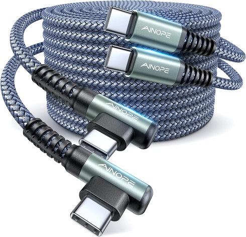 AINOPE USB C Cable, 60W 2-Pack 6.6ft USB C to USB C Cable Type C to Type C Charger Fast Charging Right Angle Nylon USBC to USBC Cable for iPhone 1...