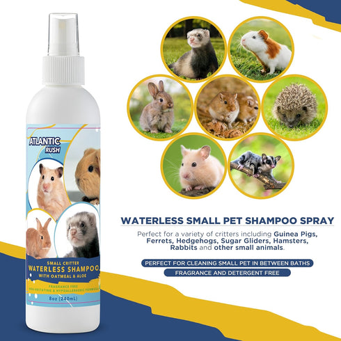 Waterless Shampoo for Small Critters- 8oz Small Animal Fragrance Free, & Crulety Free Dry Shampoo - No Rinse Shampoo for Pet Ferrets, Guinea Pigs,...