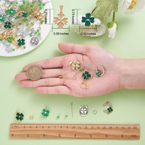WEWAYSMILE 1box/200 pcs St Patrick's Day Charms Four Leaf Clover Charm Earring Making Starter Kit Green Lucky Charms for Jewelry Making Kits Women...