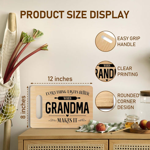 Grandma Bamboo Cutting Board Gift, Everything Tastes Better When Granamd Makes It Kitchen Decor, Bamboo Cutting Board With Warm Words, Grandma Gif...