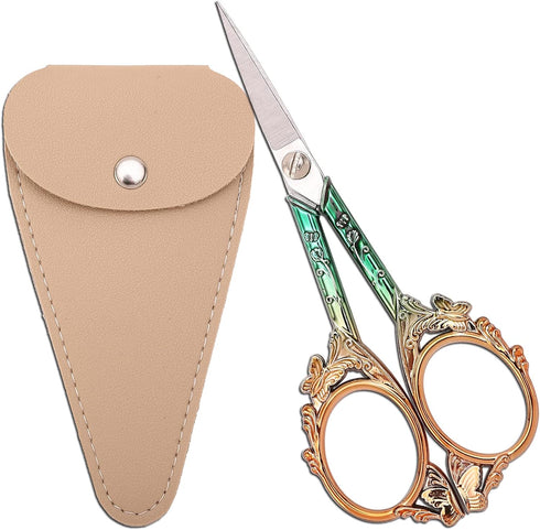 Embroidery Scissors Sewing Scissors Sharp Crafting Threading Scissor with Sheath for Needlework Artwork Manual Handicraft DIY Tool, 4.7in Gold Gre...