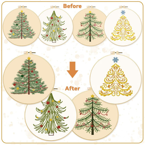 BEUNITONE 4PCS Christmas Tree Embroidery Kit Merry Christmas Stamped Cross Stitch Kit Snowflake Pine Tree Needlepoint Kit DIY Adult Beginner Stamp...