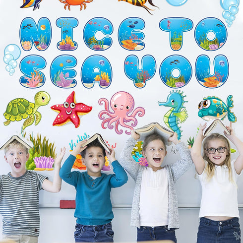 72 PCS Sea Life Paper Cutouts Under Sea Classroom Decorations Summer Ocean Bulletin Board Decor Tropical Fish Cutouts for School Classroom Bulleti...