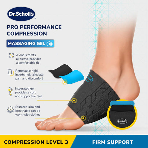 Dr. Scholl’s Compression Arch Sleeves with Massaging Gel, Breathable Fabric, Arch Support Sleeve for Foot Pain Relief, 2 Removable Rigid Inserts (...