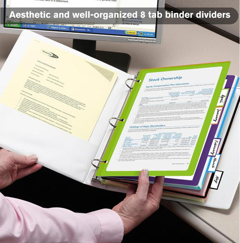 16Pcs/2 Set 8 Tab Dividers for 3 Ring Binder, 16 Pcs Clear Color 3 Ring Binder Dividers with Tabs, Page Folder Dividers, Plastic Tabbed File Divid...