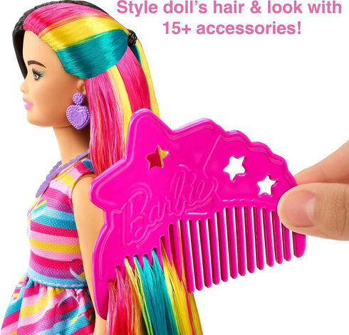 Barbie Totally Hair Doll, Heart-Themed with 8.5-inch Fantasy Hair & 15 Styling Accessories (8 with Color-Change Feature)...