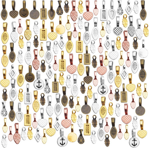Glue on Bails, 100 Gram Mixed Tibetan Style Glue on Bails Pendants Alloy Flat Pad Bails Tag Charms Connector Hanger for Earring Necklace Jewelry F...