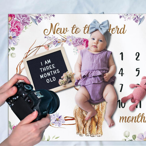 Highland Cow Baby Monthly Milestone 40 x 50'' Blanket Scotland Cow Flower Prop Blanket for Baby Girl Highland Cow Baby Blankets Newborn Infant Swa...