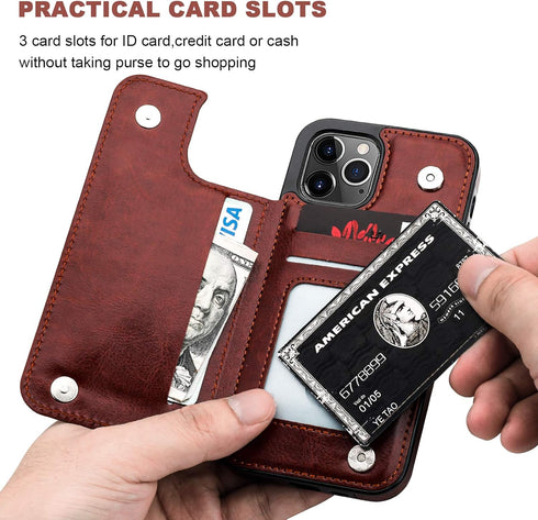 ONETOP Compatible with iPhone 12 Compatible with iPhone 12 Pro Wallet Case with Card Holder, PU Leather Kickstand Card Slots Case, Double Magnetic...