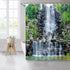 Waterfalls Shower Curtains Stone Rockery Landscapes Spring Green Plant Courtyard Garden Outdoor Scenery Bathroom Decor Polyester Fabric Curtain Se...