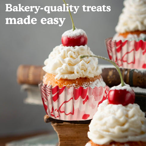 Regency Wraps Baking Cups, Greaseproof, Non-stick, Holiday Inspired Liners for Cupcakes and Muffins, Heart Print, Red/White, Mini (Pack of 80)...