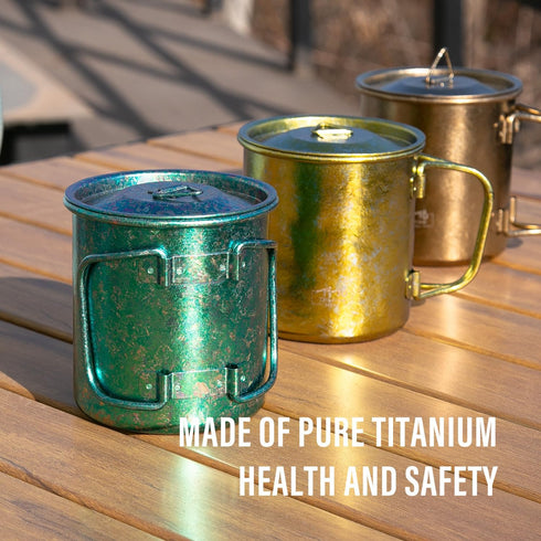 TiTo Titanium Cup Titanium Pot with Lid Ultralight Portable 300ml Foldable Handle Camping Tea Coffee Water Mug for Outdoor Backpacking Hiking Picn...