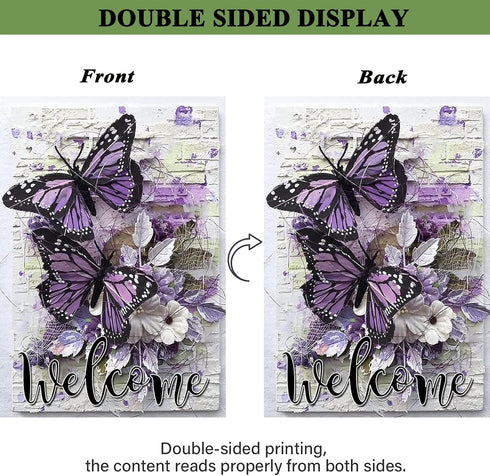 Large Garden Flags 28 X 40 Double Sided,Welcome Yard Flags Summer Garden Decor for Outside,Butterfly Flower Yard Decorations for Home Outdoor...
