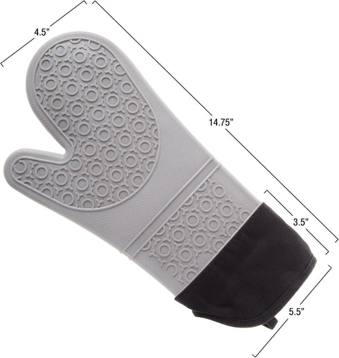 Silicone Oven Mitts – Extra Long Professional Quality Heat Resistant with Quilted Lining and 2-sided Textured Grip – 1 pair Gray by Lavish Home...