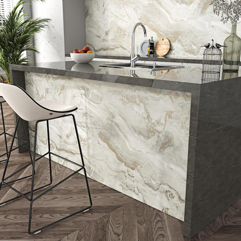 Grey/Gold Marble Contact Paper for Desk Top Marble Peel and Stick Wallpaper Modern Countertop Contact Paper Vinyl Waterproof Wallpaper for Kitchen...