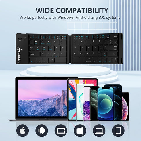 Acoucou Foldable Bluetooth Keyboard for Travel, Business, Gifts, for iPad Tablets Laptop,MacBook Pro/Air, Compatible with MAC/iOS, Windows, Androi...