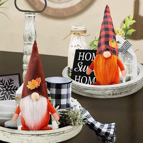 3 Pcs Fall Decoration Harvest Thanksgiving Decorations Gnomes Plush Elf Dwarf Doll Figurine with Pumpkin Autumn Maple Leaves...