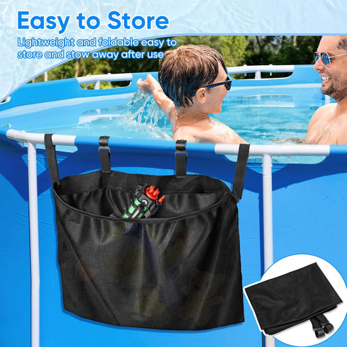 Pool Floats Storage Bag, Expandable pool toy storage? Poolside Storage Mesh Package for Most Frame Swimming Pools for Storing Toys and Outdoor Sup...