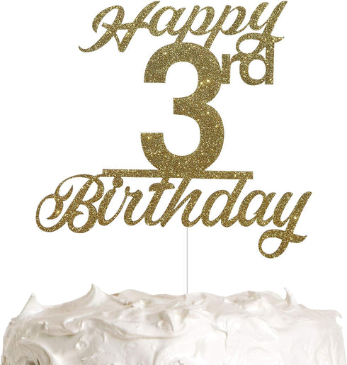 3rd Birthday Cake Topper, Birthday Party Decorations with Premium Gold Glitter...