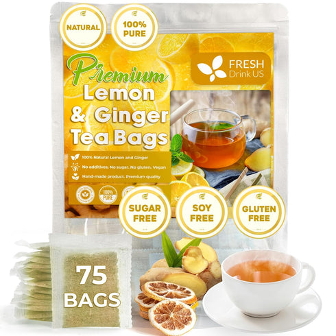 Premium 75 Lemon Ginger Tea Bags, 100% Natural Ingredients, Hand-made Blend of Lemon and Ginger Flowers, Eco-conscious Tea Bags. Lemon Ginger Herb...