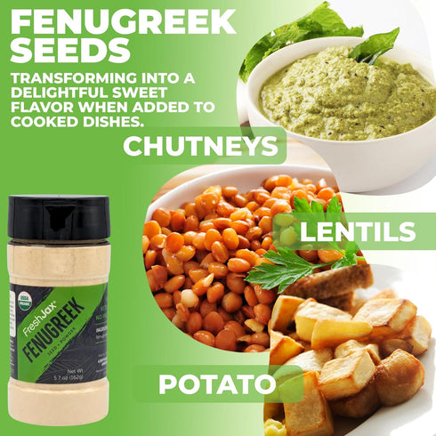 FreshJax Organic Fenugreek Seeds Powder – 5.7 oz Non-GMO, Gluten-Free, Keto, Paleo, Non-Radiated, No Preservatives – Premium Organic Fenugreek Sea...