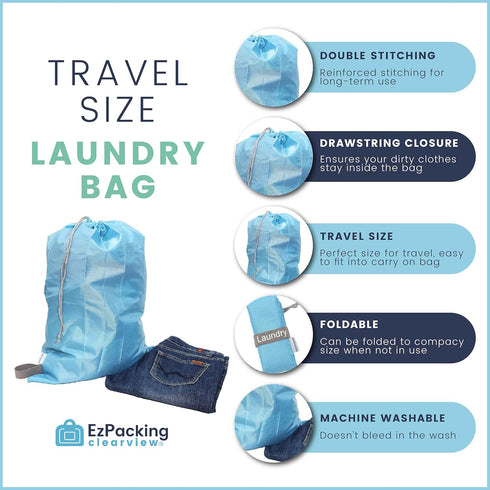 EzPacking Travel Laundry Bag with Drawstring/Foldable Compact Lightweight Small Travel Size for Suitcase / (22” X 16”) / Clean Dirty Clothes Wash ...