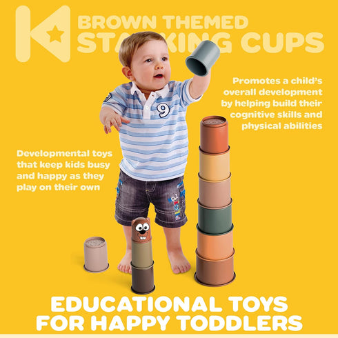 Kidsthrill Set Brown-theme Modern Design 11 Stacking Cups Baby Toys for Boys & Girls, Drain Holes for Baby Bath Toys Pool Toys and for Beach Sand ...