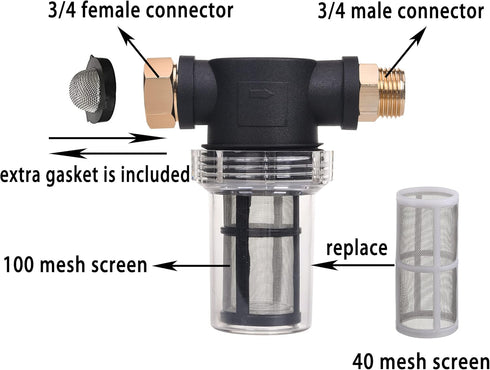 Garden Hose Filter, Sediment Filter Attachment for Pressure Washer Inlet Water, Inline Water Filter for Garden Hose with 40 Mesh and 100 Mesh Scre...