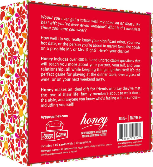 Hygge Games Honey - Everything You´ve Always Wanted to Know About Your Partner - Fun Conversation for Couples, red...