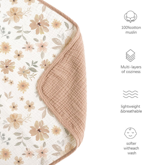 Konssy Muslin Baby Blankets for Girls, 100% Cotton Crib Blanket for Baby Infant Toddler, Super Soft and Lightweight Nursery Blankets 40"x36" (Flor...