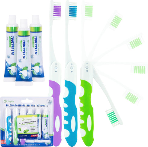 Travel Toothbrush with Toothpaste, Portable Toothbrushes Built in Cover, Travel Size For Hiking, Camping, Traveling, Folding Collapsible Travel To...