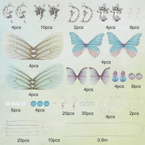 SUNNYCLUE 1 Box DIY 10 Pairs Butterfly Wing Charms Fairy Charm Earring Making Kits Organza Fabric Insect Butterflies Charms for Jewelry Making Kit...