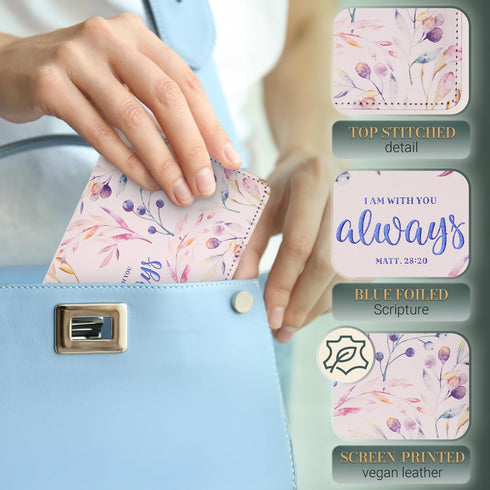 Christian Art Gifts White Floral Faux Leather Checkbook Cover for Women with Scripture - I Am With You Always - Checkbook Cover for Duplicate Chec...