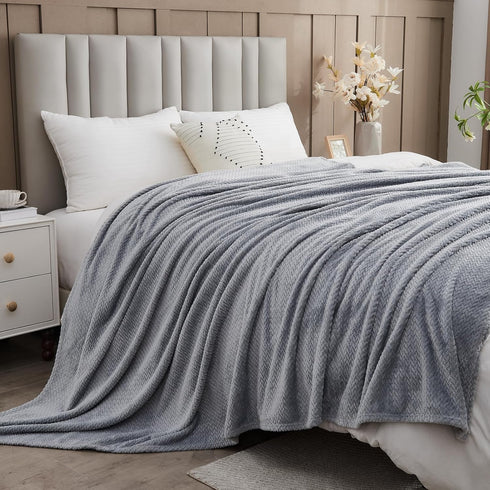 NEWCOSPLAY Super Soft Throw Blanket Grey Premium Silky Flannel Fleece Leaves Pattern Lightweight Bed Blanket All Season Use (Grey, Throw(50"x60"))...