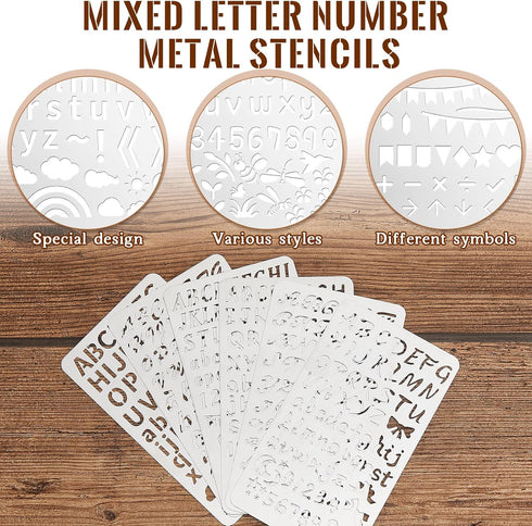 Lewtemi 6 Pcs Mixed Metal Stencil Wood Stencil Templates Stencils for Journaling Wood Burning Stencils for Wood Carving Drawing Engraving Scrapboo...