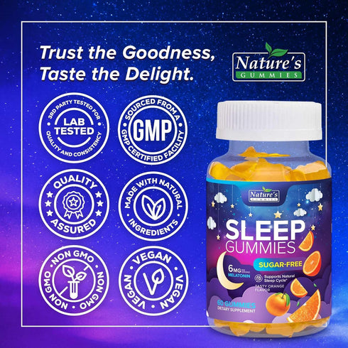 Sugar Free Sleep Gummies for Adults - Extra Strength 6mg Melatonin Gummy, Natural Sleeping Gummy for Adults, Kids, Orange Flavored, Vegan, Non-GMO...