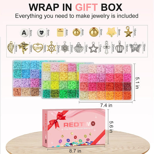 Redtwo 15000 Pcs Clay Beads Bracelet Making Kit, 3 Boxes 72 Colors Friendship Bracelet Kit Flat Polymer Heishi Beads for Jewelry Making, Crafts Gi...