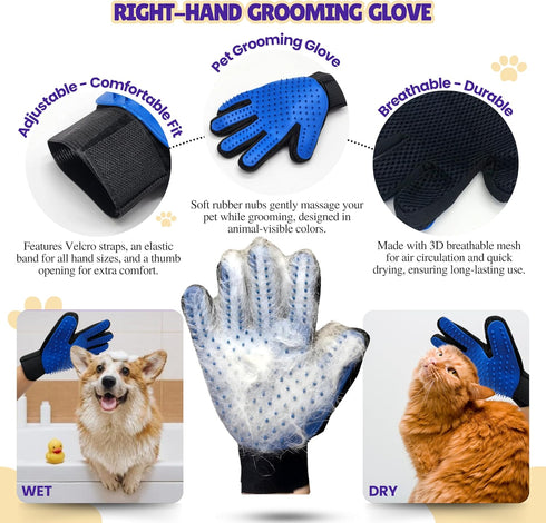 Dog Bath Grooming Kit: Silicone Dog Bathing Shampoo Brush, Pet Shedding Massage Glove, Double-Sided Pet Toothbrushes - Rubber Bath Brush for Long ...
