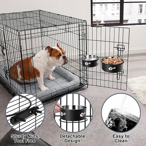 Kennel Water Bowl Hanging, ShineMe 2 Pack Stainless Steel Food and Water Bowl for Dog Cage, Crate, Kennel Bowls Mountable for Medium and Small Dog...