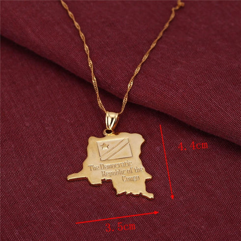 18K Democratic Republic of The Congo National Map Gold Plated DRC Kinshasa Pendant Necklace...
