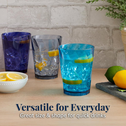US Acrylic Optix Plastic Reusable Drinking Glasses (Set of 8) 14oz Rocks Cups in Coastal Colors | BPA-Free Tumblers, Made in USA | Top-Rack Dishwa...