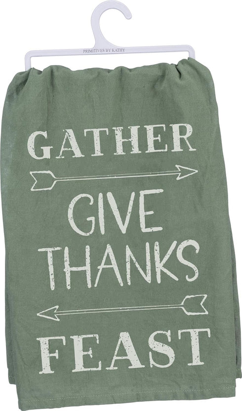 Primitives by Kathy Cotton Dish Towel, 28 x 28-Inch, Gather-Give Thanks-Feast...