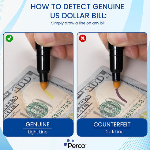 Perco Counterfeit Money Detector Pen - Easy to Use and Reliable Universal Currency Fake Bill Checker for Personal & Commercial Use - Ensures Authe...